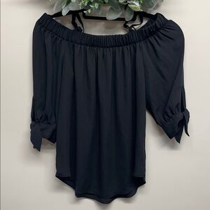 BCX Black Off The Shoulder Spaghetti Strap Tie Sleeve Blouse S